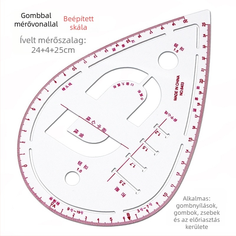 Ruházat tervező vonalzó készlet beépített skálával, műanyag, L-alakú derékszögű tábla és görbületi vezetők