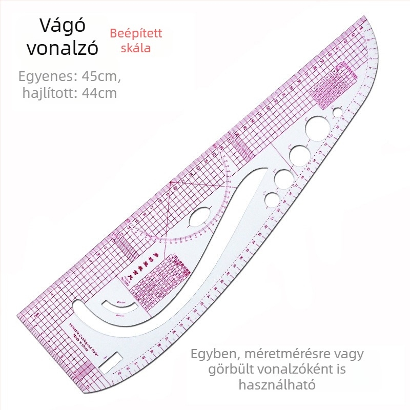Ruházat tervező vonalzó készlet beépített skálával, műanyag, L-alakú derékszögű tábla és görbületi vezetők