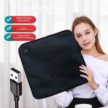 Fekete USB-melegített ülőpárna irodához, otthonhoz, kültérre és az autóhoz – elektromos téli fűtő párna