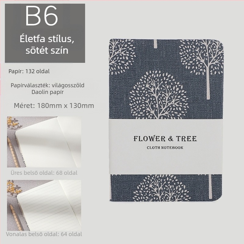 Napló vászonborítású, kötés szabadlapos, Daolin papír 100 g, 200 oldal, japán-koreai aranyos stílus
