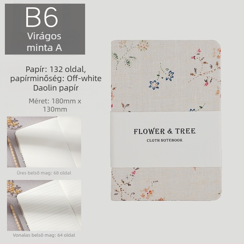 Napló vászonborítású, kötés szabadlapos, Daolin papír 100 g, 200 oldal, japán-koreai aranyos stílus