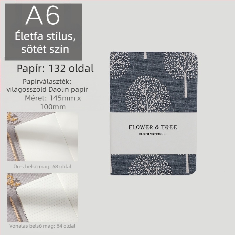 Napló vászonborítású, kötés szabadlapos, Daolin papír 100 g, 200 oldal, japán-koreai aranyos stílus