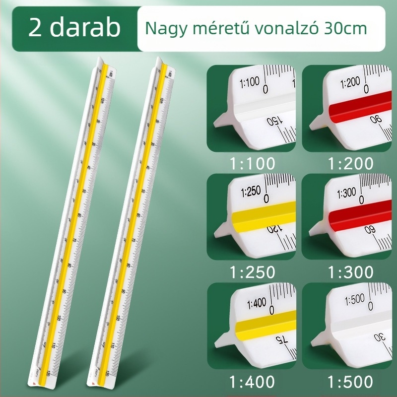Háromszög alakú mérővonalzó nagy méretű építészeti tervezéshez, beltéri rajz, nagyító vonalzó, ruhatervezés
