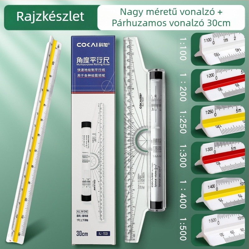 Háromszög alakú mérővonalzó nagy méretű építészeti tervezéshez, beltéri rajz, nagyító vonalzó, ruhatervezés
