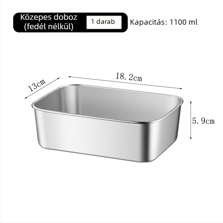 Rozsdamentes acél négyszögletes tál fedéllel – strapabíró tálaló és tároló edény, elektrolízis felület, logó nyomtatás lehetőség