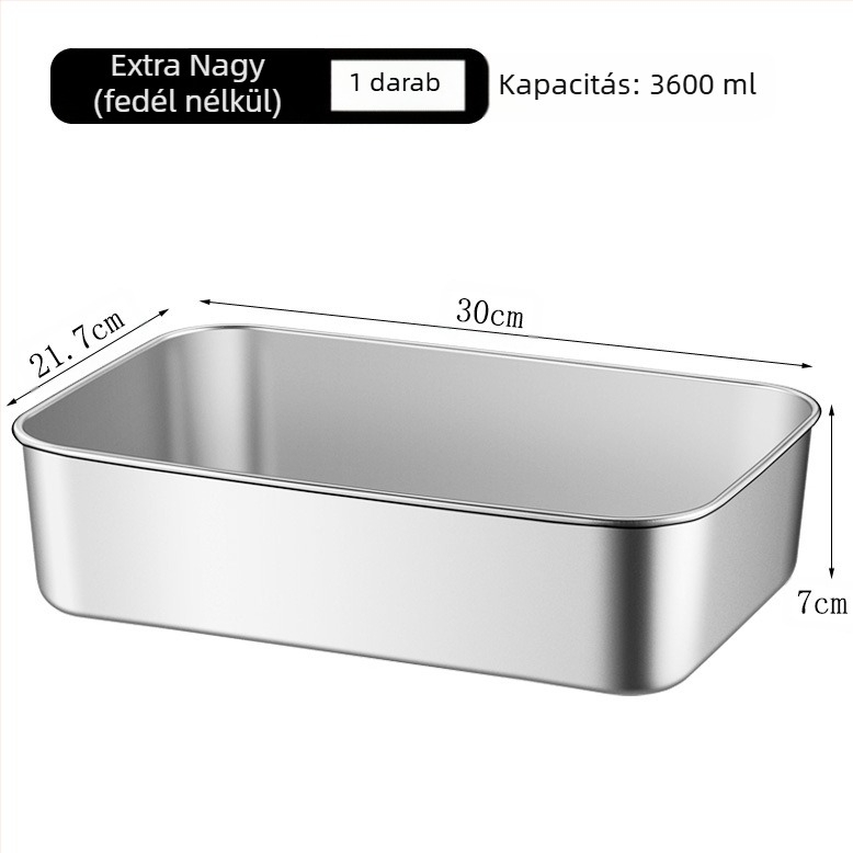 Rozsdamentes acél négyszögletes tál fedéllel – strapabíró tálaló és tároló edény, elektrolízis felület, logó nyomtatás lehetőség