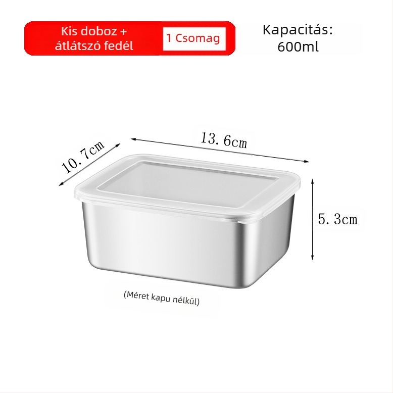 Rozsdamentes acél négyszögletes tál fedéllel – strapabíró tálaló és tároló edény, elektrolízis felület, logó nyomtatás lehetőség