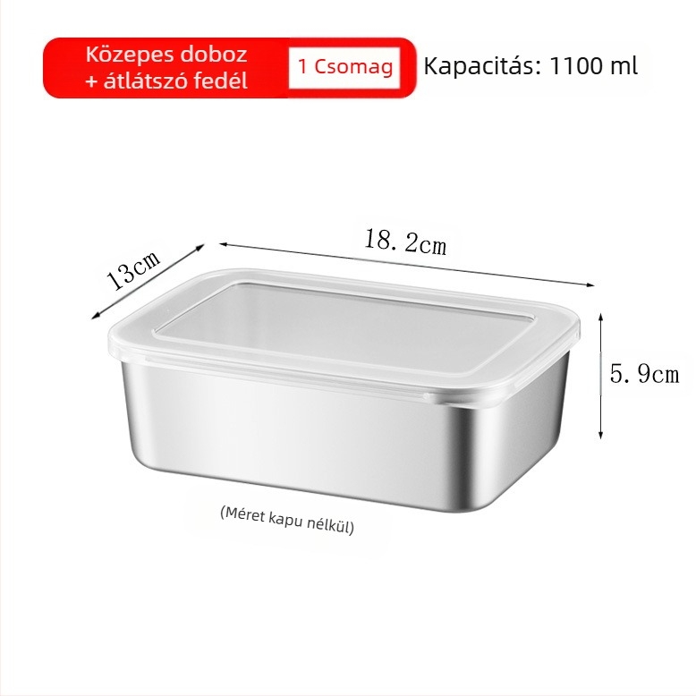Rozsdamentes acél négyszögletes tál fedéllel – strapabíró tálaló és tároló edény, elektrolízis felület, logó nyomtatás lehetőség