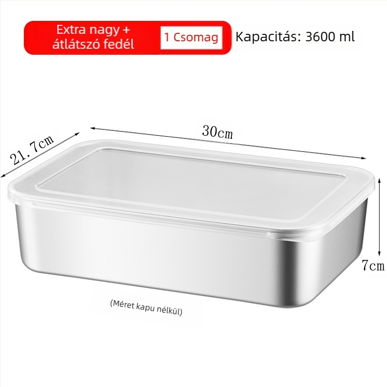 Rozsdamentes acél négyszögletes tál fedéllel – strapabíró tálaló és tároló edény, elektrolízis felület, logó nyomtatás lehetőség