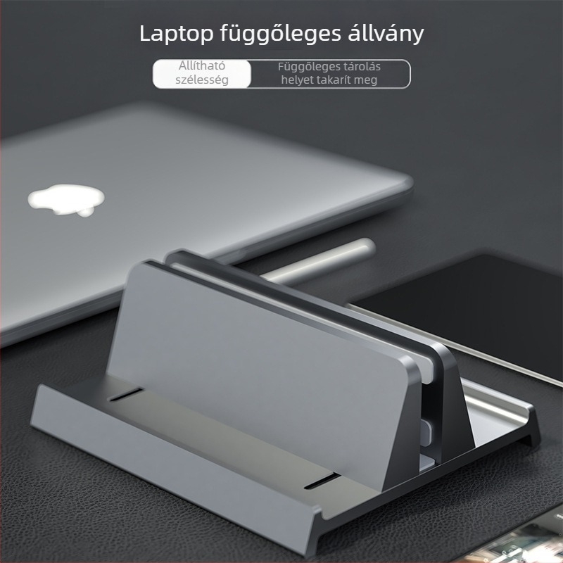 Laptop függőleges állvány, alumínium ötvözet, 546 g, kompatibilis a legtöbb notebookkal, asztali típus