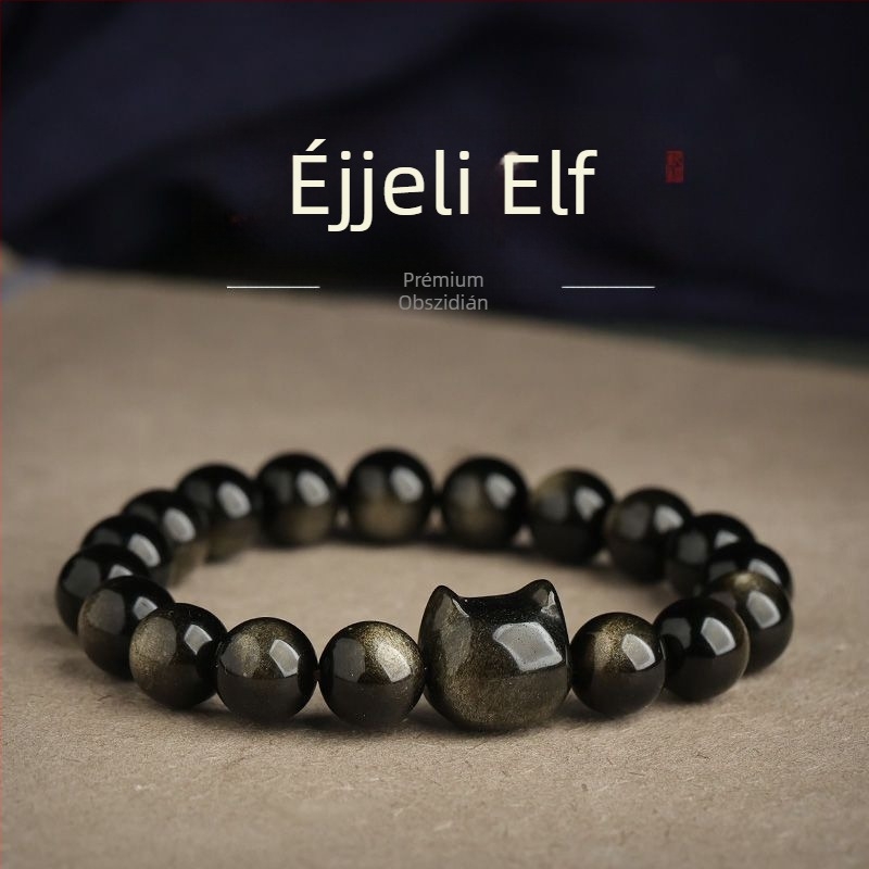 Ezüst obsidian nyaklánc, kézzel készített, Aisu márka, új kínai stílus