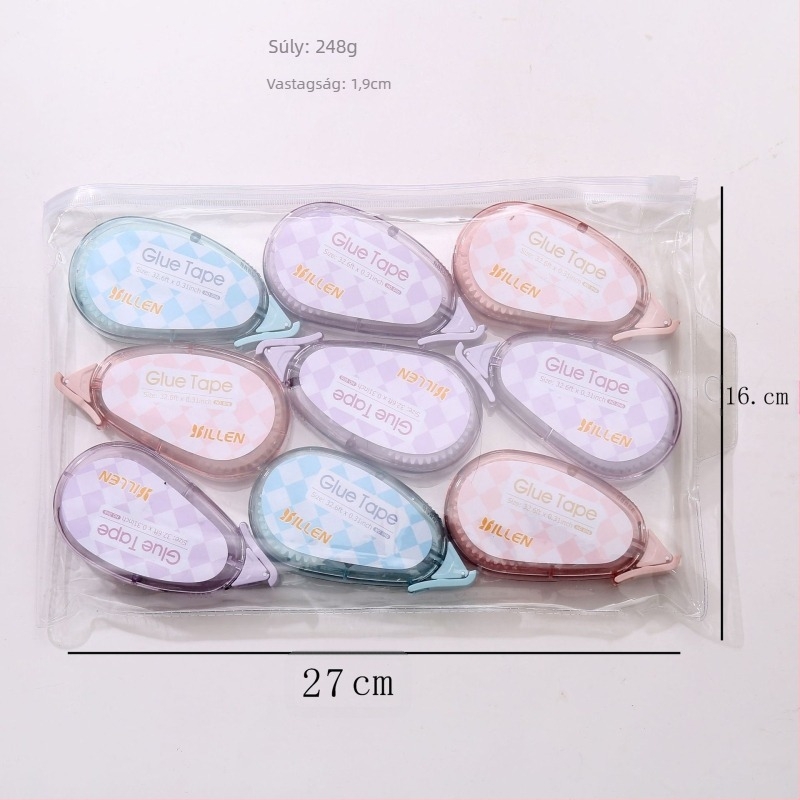 Pontozó ragasztó korrekciós szalag és kettős oldali ragasztó szalag készlet — akril ragasztó PET-filmen, vastagság 1.8, jegyzetfüzet dekorációhoz, logónyomtatás elérhető
