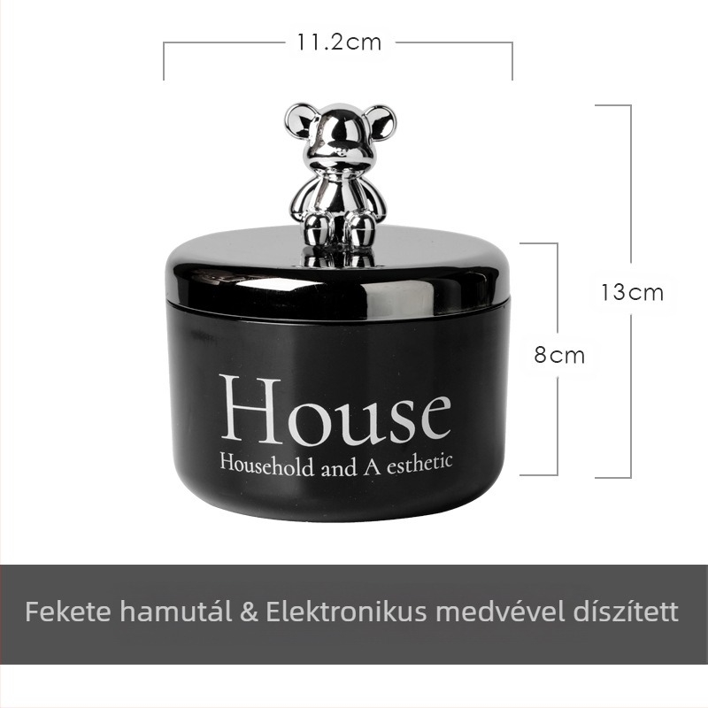 Rozsdamentes acél hamutartó medve alakú fedéllel, szélálló és füstmentes, nordic stílusú, irodába, KTV-be és bárba