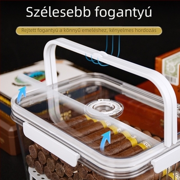 HANNICOOK szivaros doboz – zárható, nedvesség- és rovarálló, nedvesítésre és érlelésre, fogantyúval; anyagok: PET/PP/szilikon; stílus: egyszerű