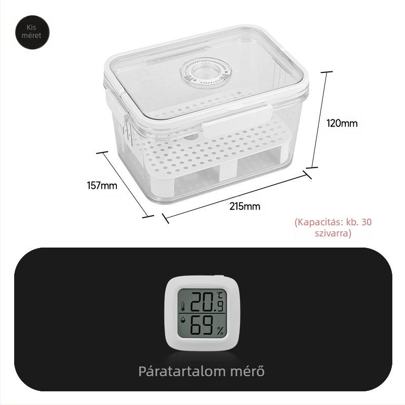 HANNICOOK szivaros doboz – zárható, nedvesség- és rovarálló, nedvesítésre és érlelésre, fogantyúval; anyagok: PET/PP/szilikon; stílus: egyszerű