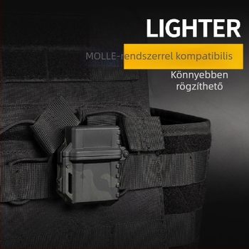 Általános taktikai öngyújtó ház kültéri használatra — vízálló, ütésálló kivitel, belső ZP mechanizmus, műanyag felépítés, testreszabható feldolgozás