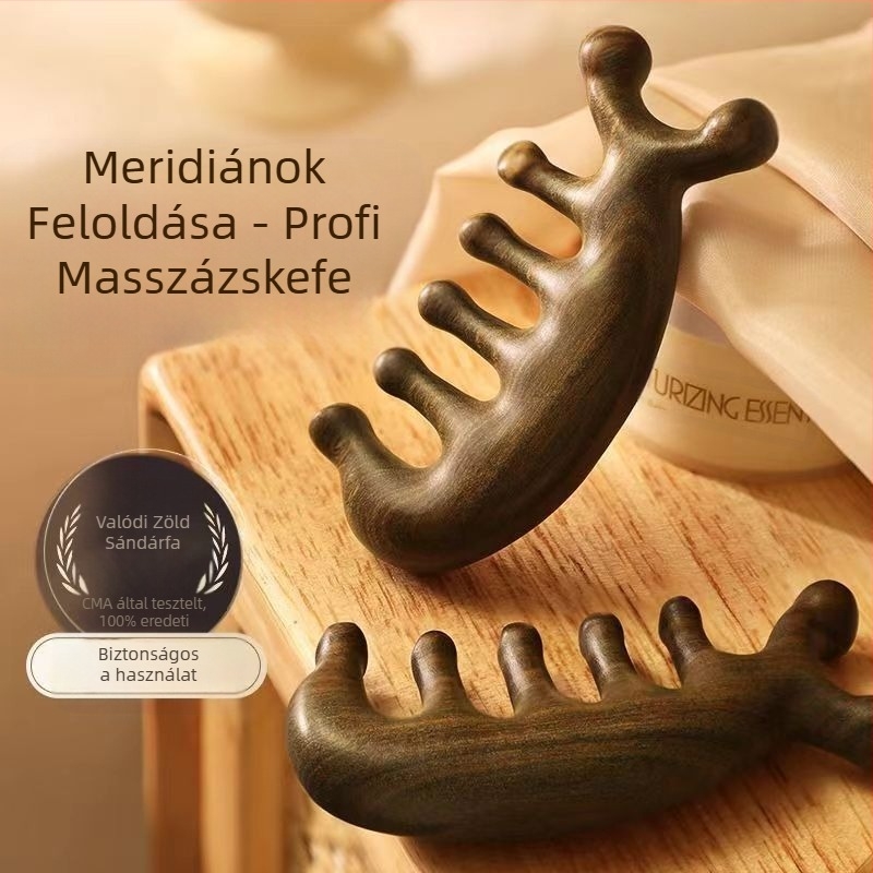Többfunkciós szantálfából készült masszázs fésű a fejbőr számára, öt foggal