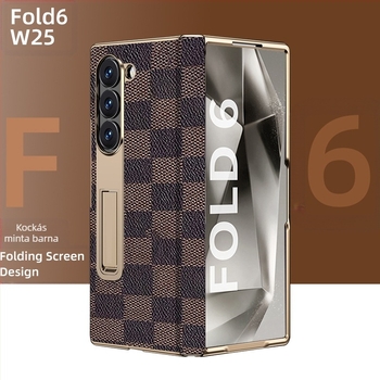 Samsung Fold sorozathoz készült védőtok aranyozott éllel és valódi bőr belső résszel (W25)