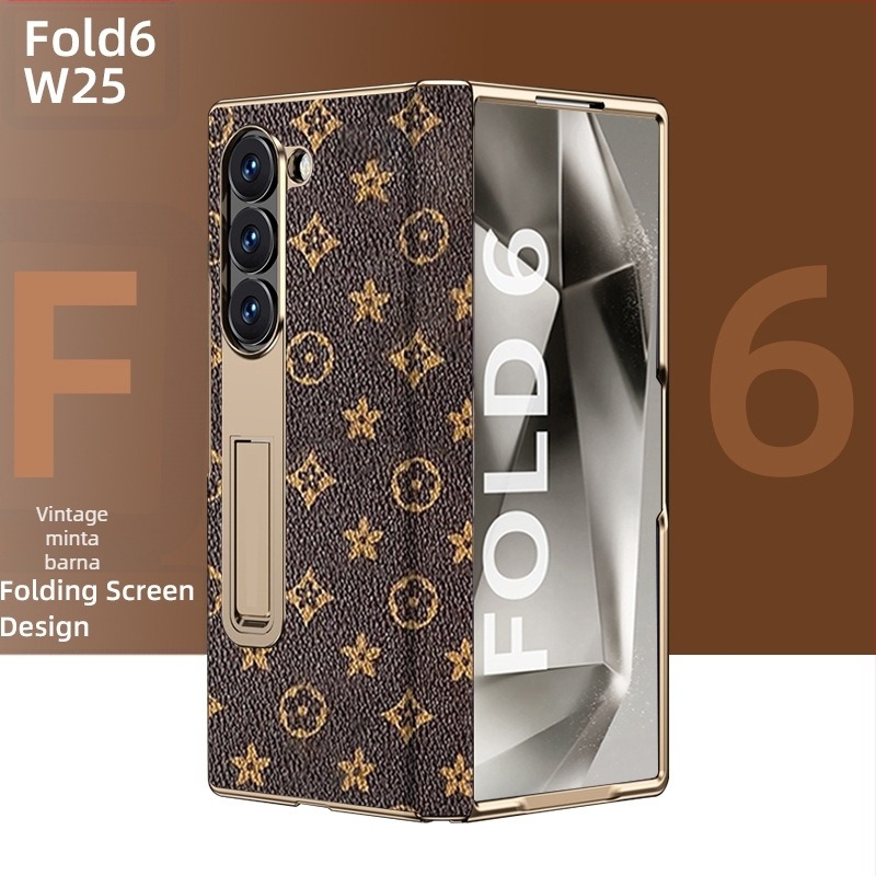 Samsung Fold sorozathoz készült védőtok aranyozott éllel és valódi bőr belső résszel (W25)