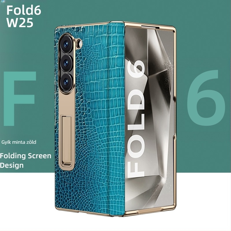 Samsung Fold sorozathoz készült védőtok aranyozott éllel és valódi bőr belső résszel (W25)