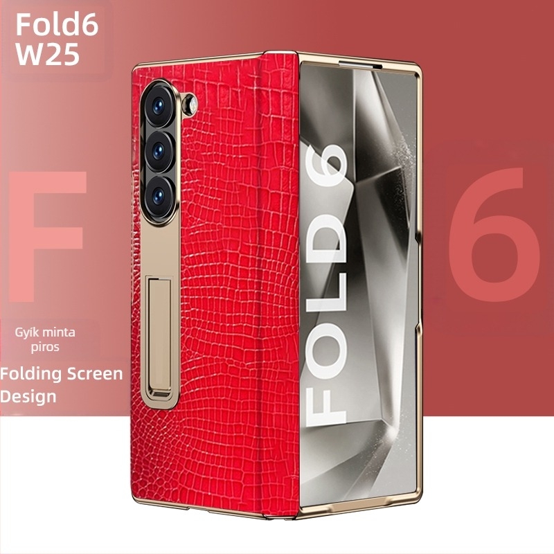 Samsung Fold sorozathoz készült védőtok aranyozott éllel és valódi bőr belső résszel (W25)