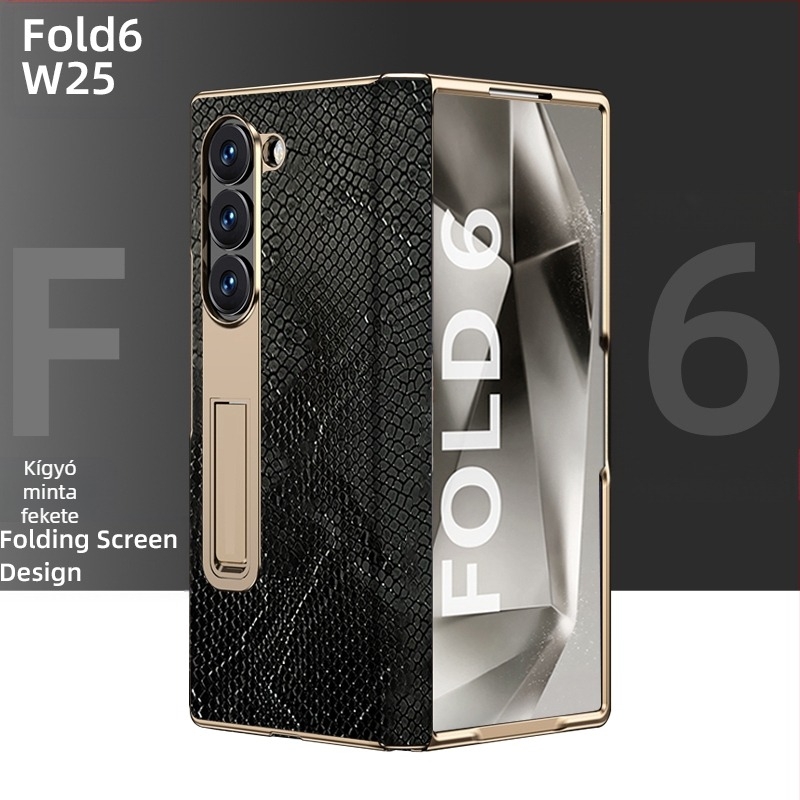 Samsung Fold sorozathoz készült védőtok aranyozott éllel és valódi bőr belső résszel (W25)