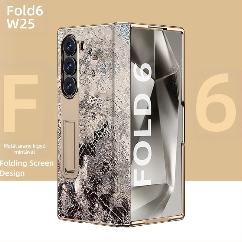 Samsung Fold sorozathoz készült védőtok aranyozott éllel és valódi bőr belső résszel (W25)