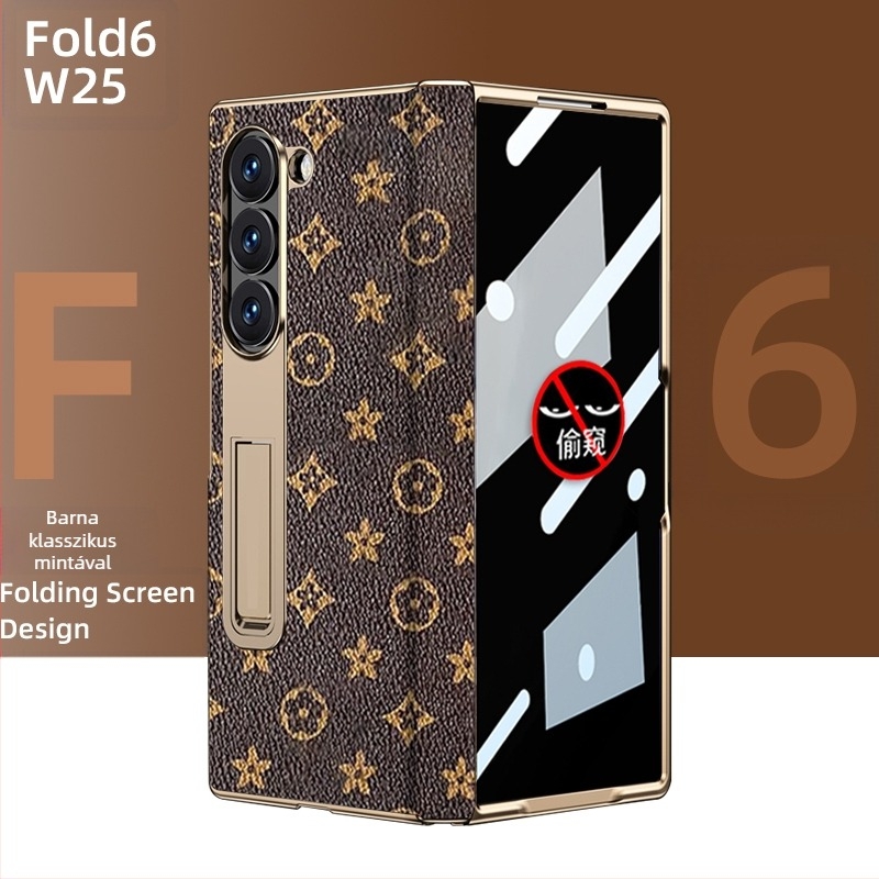 Samsung Fold sorozathoz készült védőtok aranyozott éllel és valódi bőr belső résszel (W25)