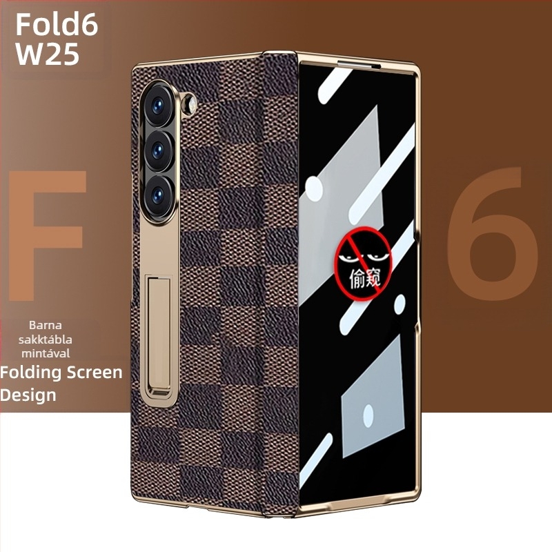 Samsung Fold sorozathoz készült védőtok aranyozott éllel és valódi bőr belső résszel (W25)