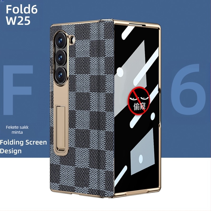 Samsung Fold sorozathoz készült védőtok aranyozott éllel és valódi bőr belső résszel (W25)