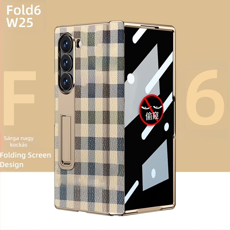 Samsung Fold sorozathoz készült védőtok aranyozott éllel és valódi bőr belső résszel (W25)