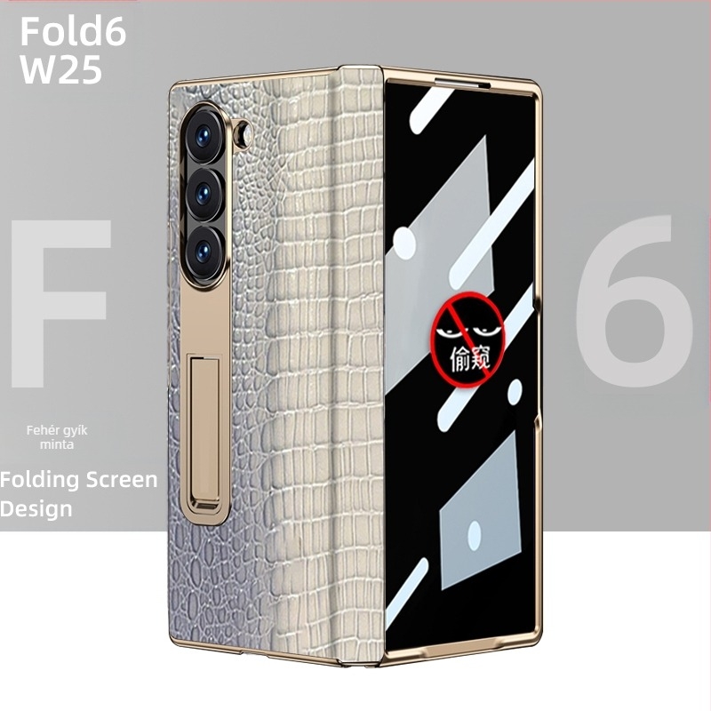 Samsung Fold sorozathoz készült védőtok aranyozott éllel és valódi bőr belső résszel (W25)