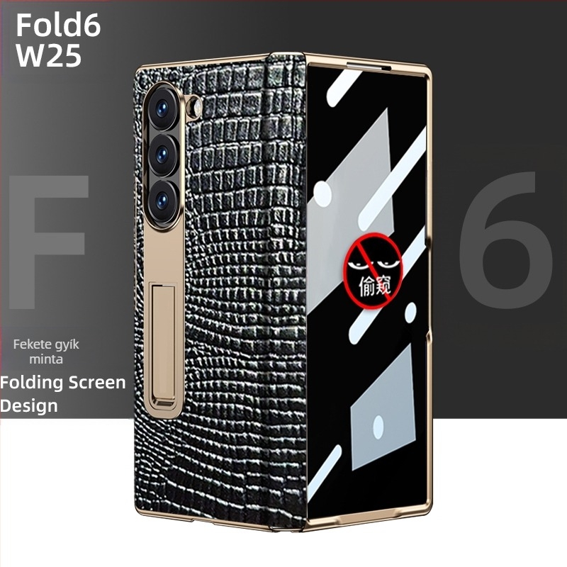 Samsung Fold sorozathoz készült védőtok aranyozott éllel és valódi bőr belső résszel (W25)