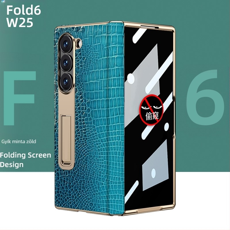 Samsung Fold sorozathoz készült védőtok aranyozott éllel és valódi bőr belső résszel (W25)