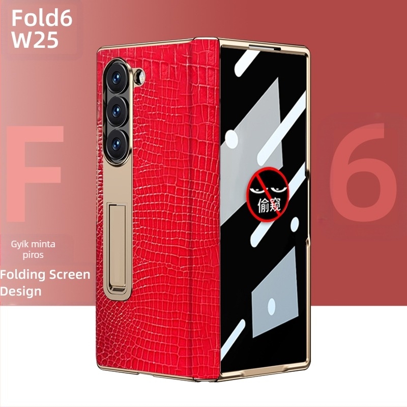 Samsung Fold sorozathoz készült védőtok aranyozott éllel és valódi bőr belső résszel (W25)