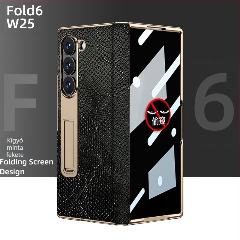 Samsung Fold sorozathoz készült védőtok aranyozott éllel és valódi bőr belső résszel (W25)