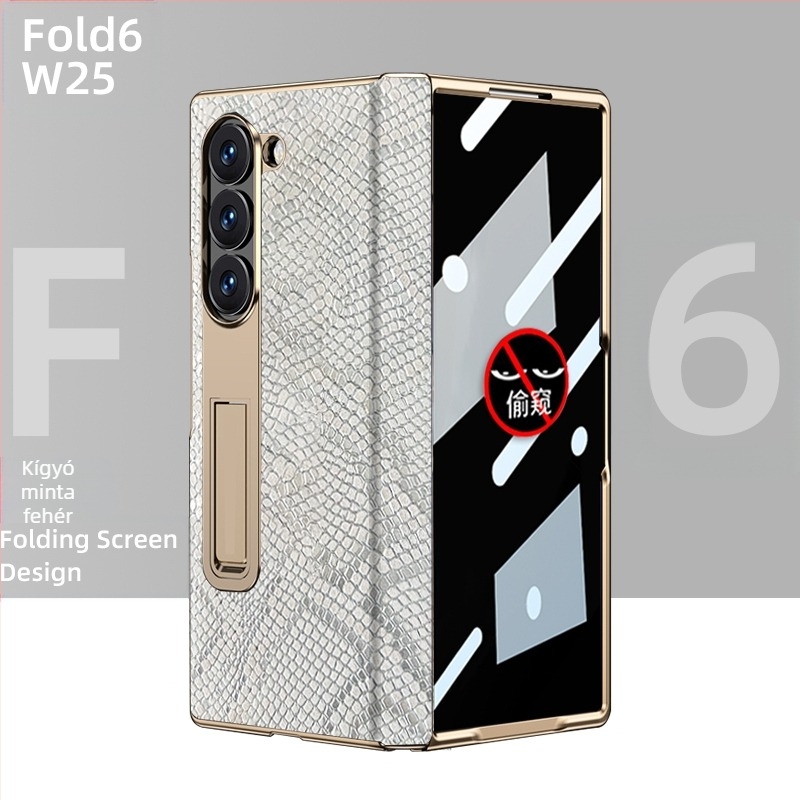 Samsung Fold sorozathoz készült védőtok aranyozott éllel és valódi bőr belső résszel (W25)