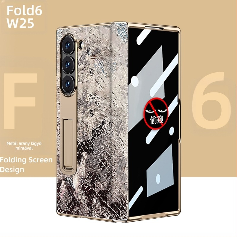 Samsung Fold sorozathoz készült védőtok aranyozott éllel és valódi bőr belső résszel (W25)