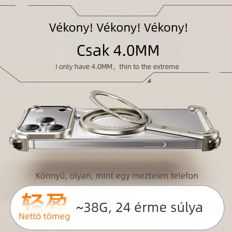 Pifan Z-shell fém keretes tok iPhone 17 Pro Max-hez mágneses állvánnyal