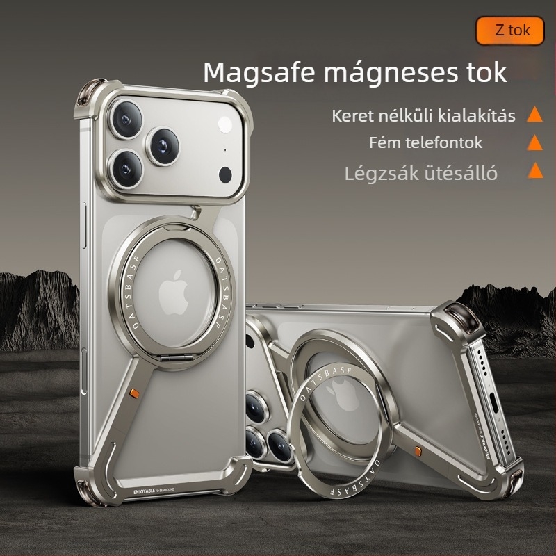 Pifan Z-shell fém keretes tok iPhone 17 Pro Max-hez mágneses állvánnyal