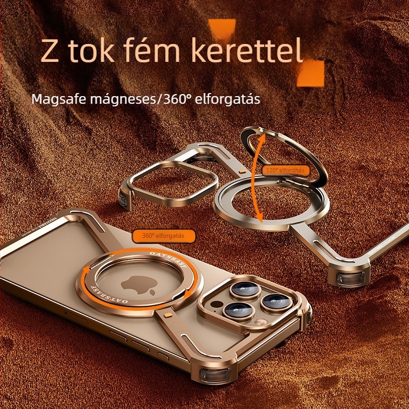 Pifan Z-shell fém keretes tok iPhone 17 Pro Max-hez mágneses állvánnyal