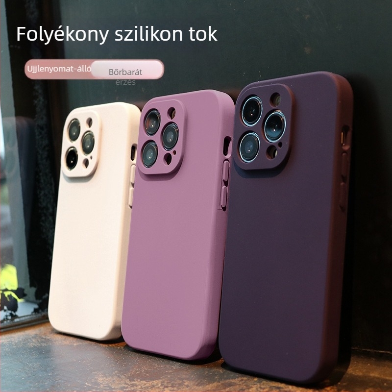 Valódi folyadék-szilíkonból készült tok teljes kameravédővel iPhone 14 Pro Max, iPhone 13 Pro és iPhone 12 modellgekhez — ütésálló