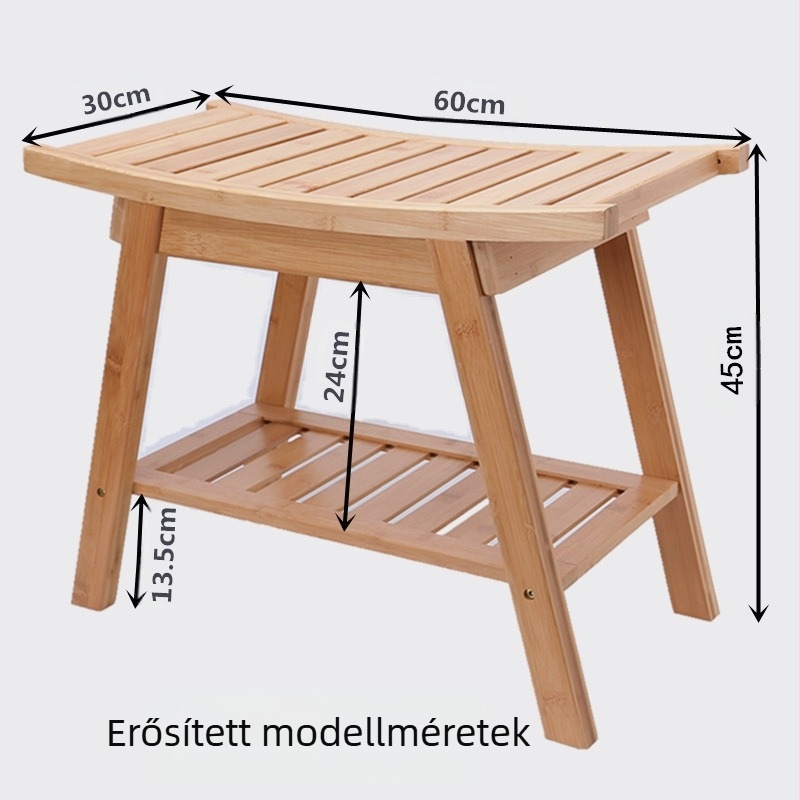 Nanzhu fürdőszobai szék bambusz- és faanyagból, csúszásmentes, vastagított ülőfelület, tároló funkcióval