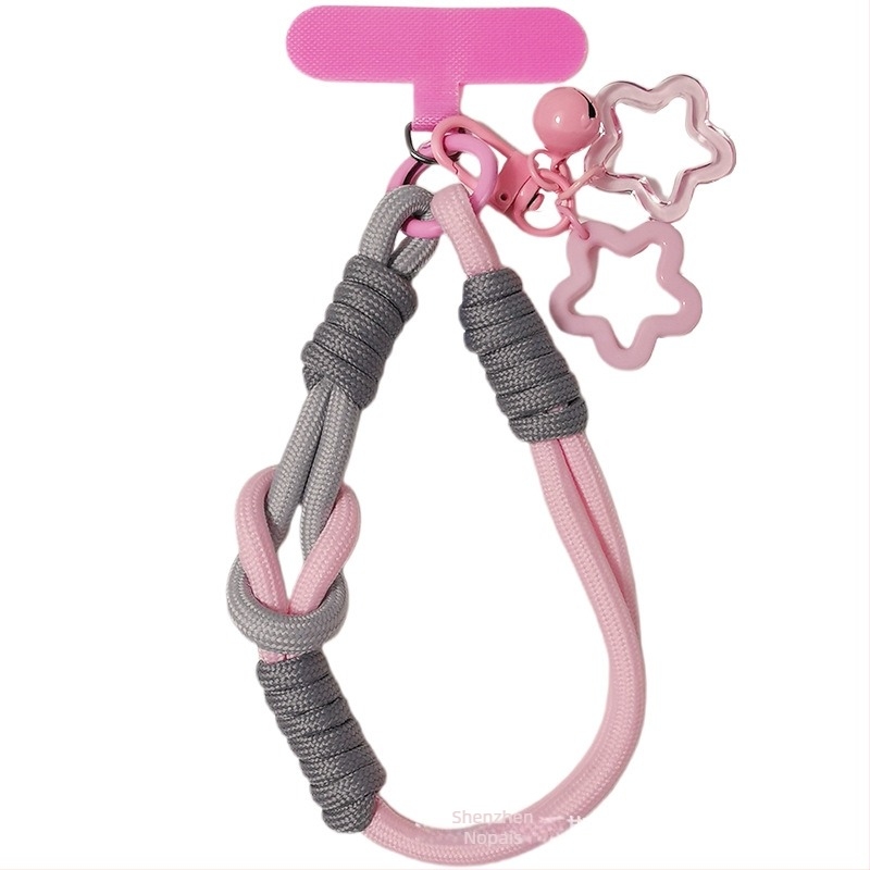 Telefon lanyard rövid csuklópánttal, kézzel készített, uniszex, fém csattal, medállal