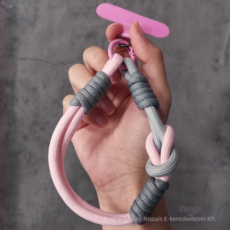 Telefon lanyard rövid csuklópánttal, kézzel készített, uniszex, fém csattal, medállal