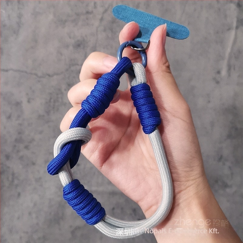 Telefon lanyard rövid csuklópánttal, kézzel készített, uniszex, fém csattal, medállal