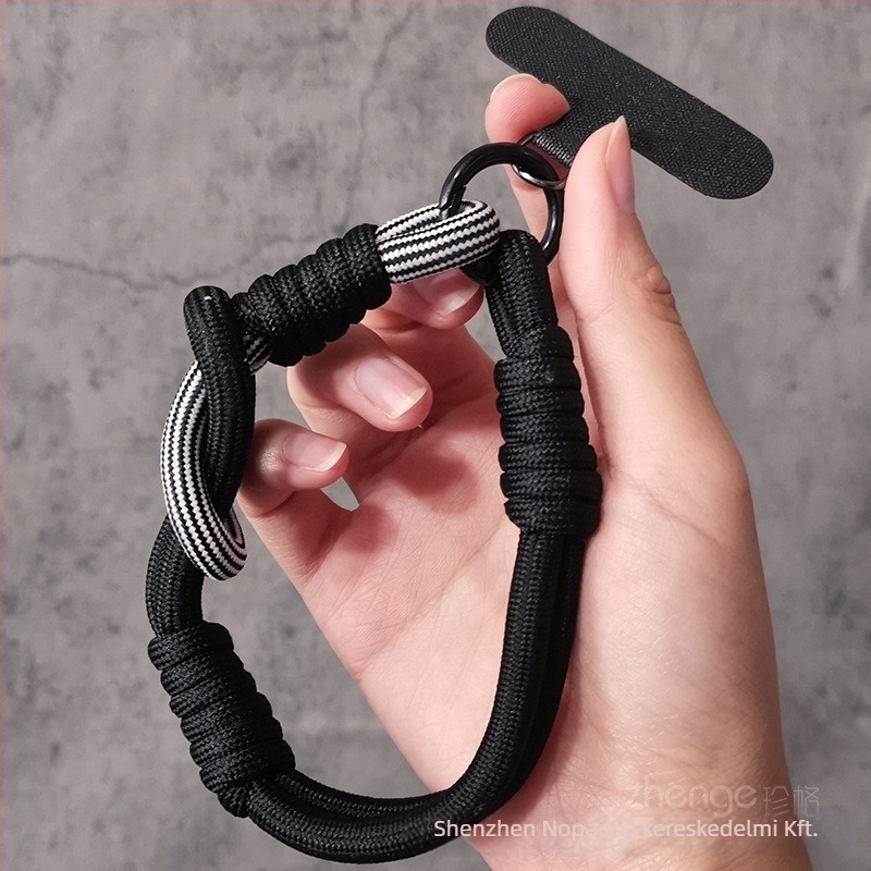 Telefon lanyard rövid csuklópánttal, kézzel készített, uniszex, fém csattal, medállal