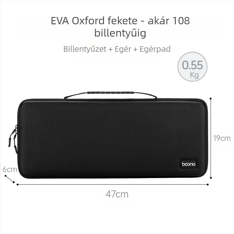 EVA anyagú egér- és billentyűzet-tároló táska ütéscsillapító védelemmel, BN-F039, teherbírás 3 kg, varrott kivitelezés