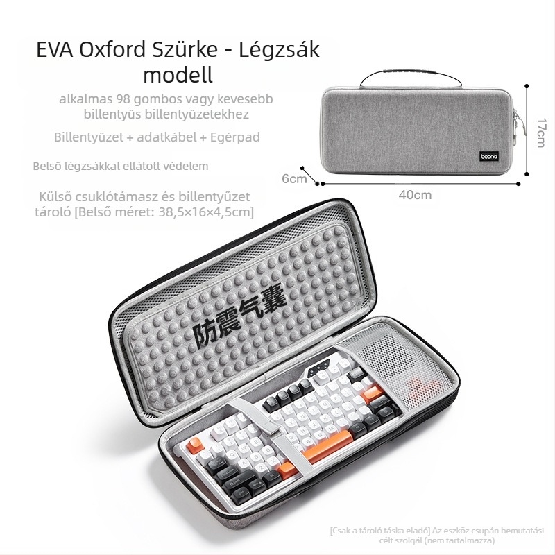 EVA anyagú egér- és billentyűzet-tároló táska ütéscsillapító védelemmel, BN-F039, teherbírás 3 kg, varrott kivitelezés