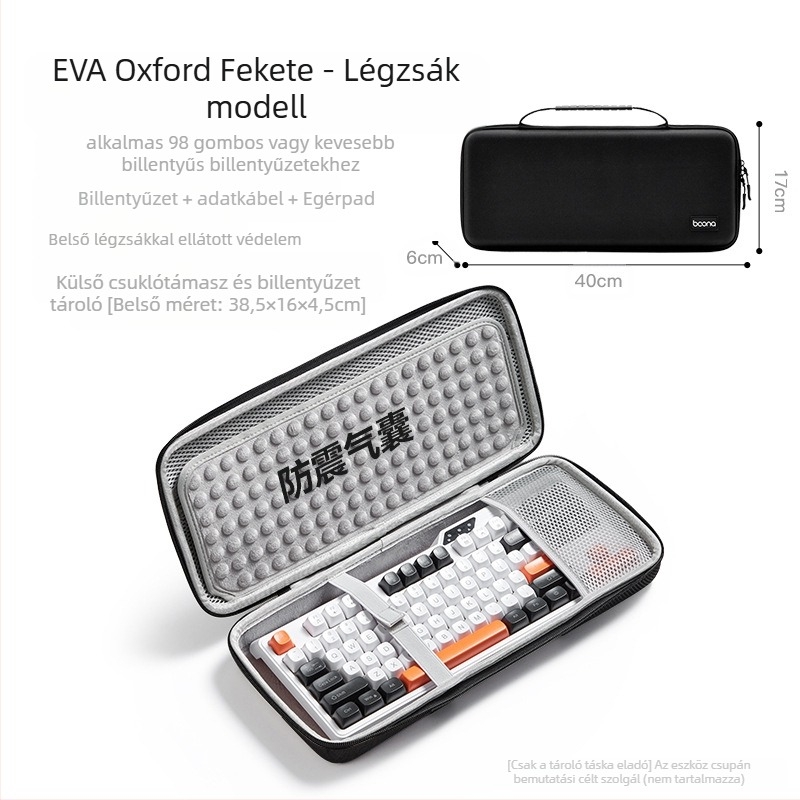 EVA anyagú egér- és billentyűzet-tároló táska ütéscsillapító védelemmel, BN-F039, teherbírás 3 kg, varrott kivitelezés